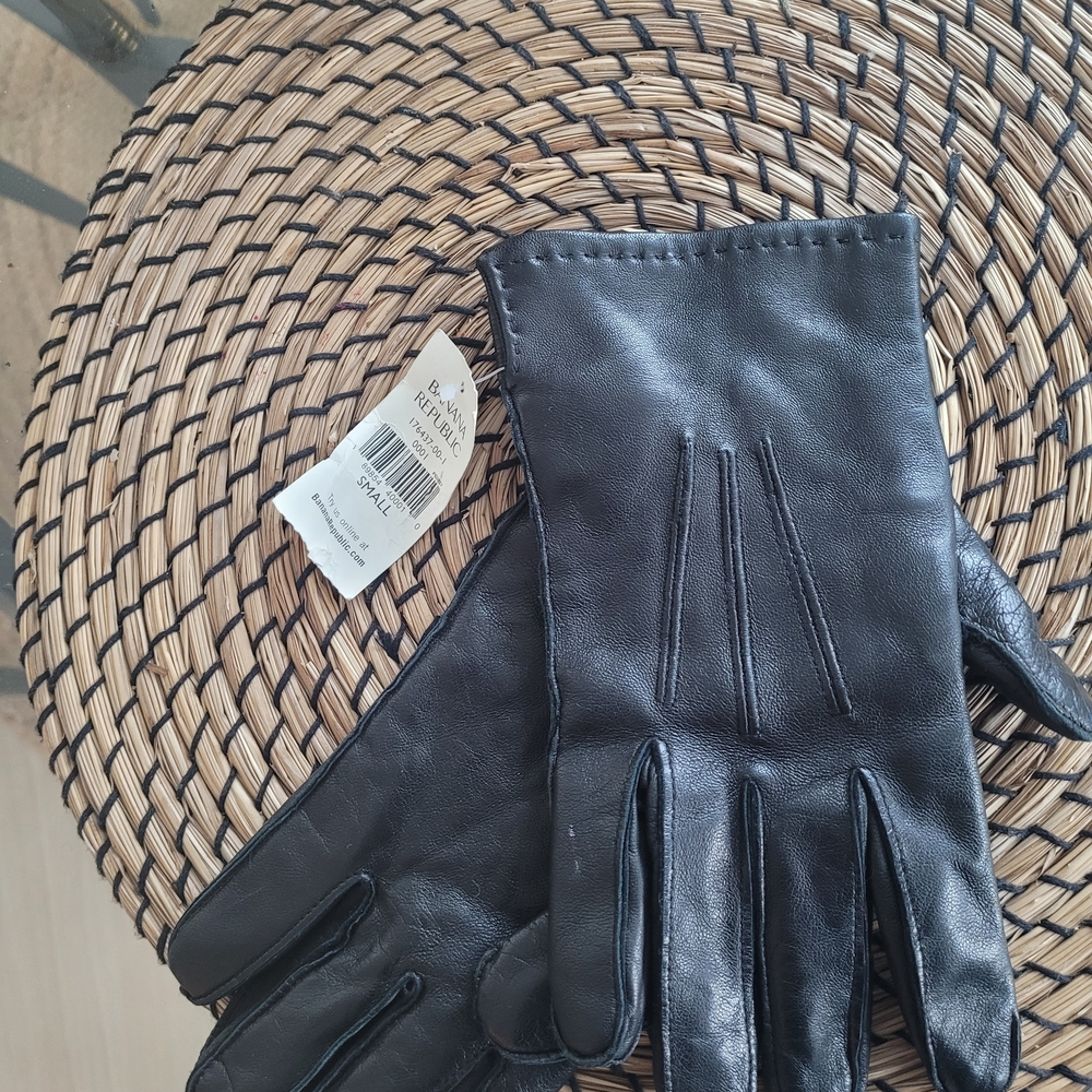 Banana Republic Elegant Black Leather Gloves Cashmere Lining (Men's Size Small)